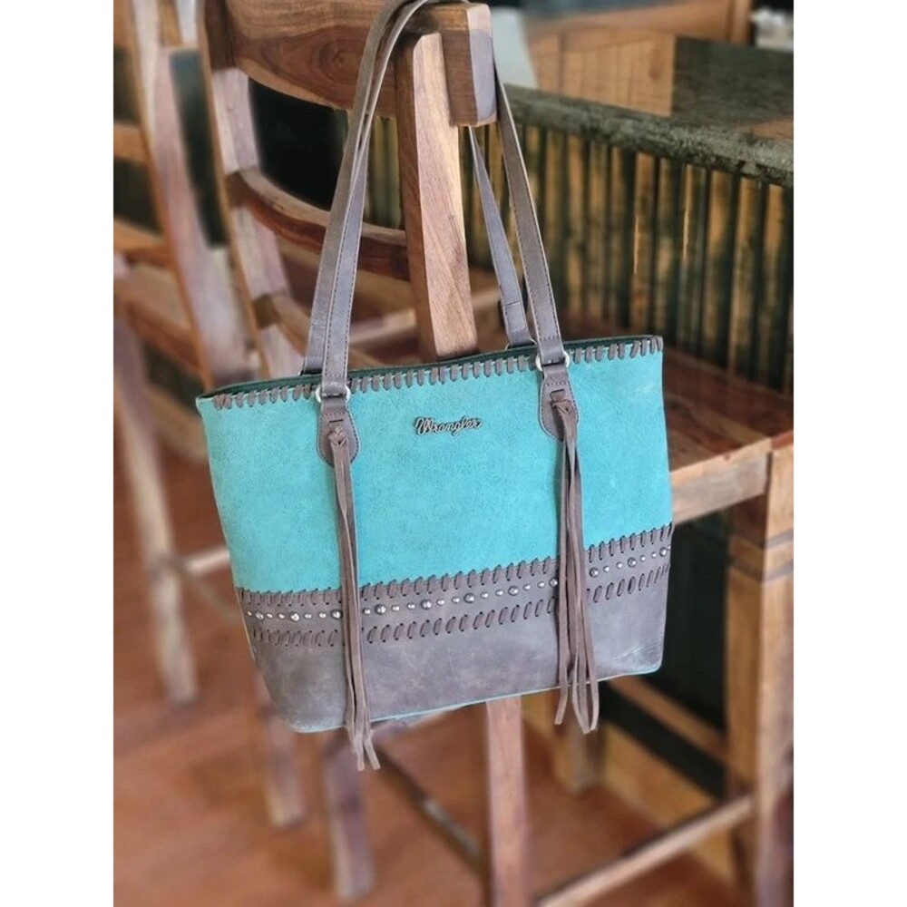 Wrangler Concealed Carry Tote – Turquoise Suede Western Fringe Purse